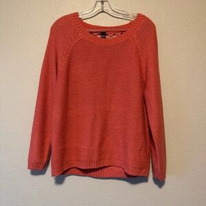 Buzz, Women’s Coral Longsleeve Round Neck Bow Open Back Knit Sweater, Size M/L